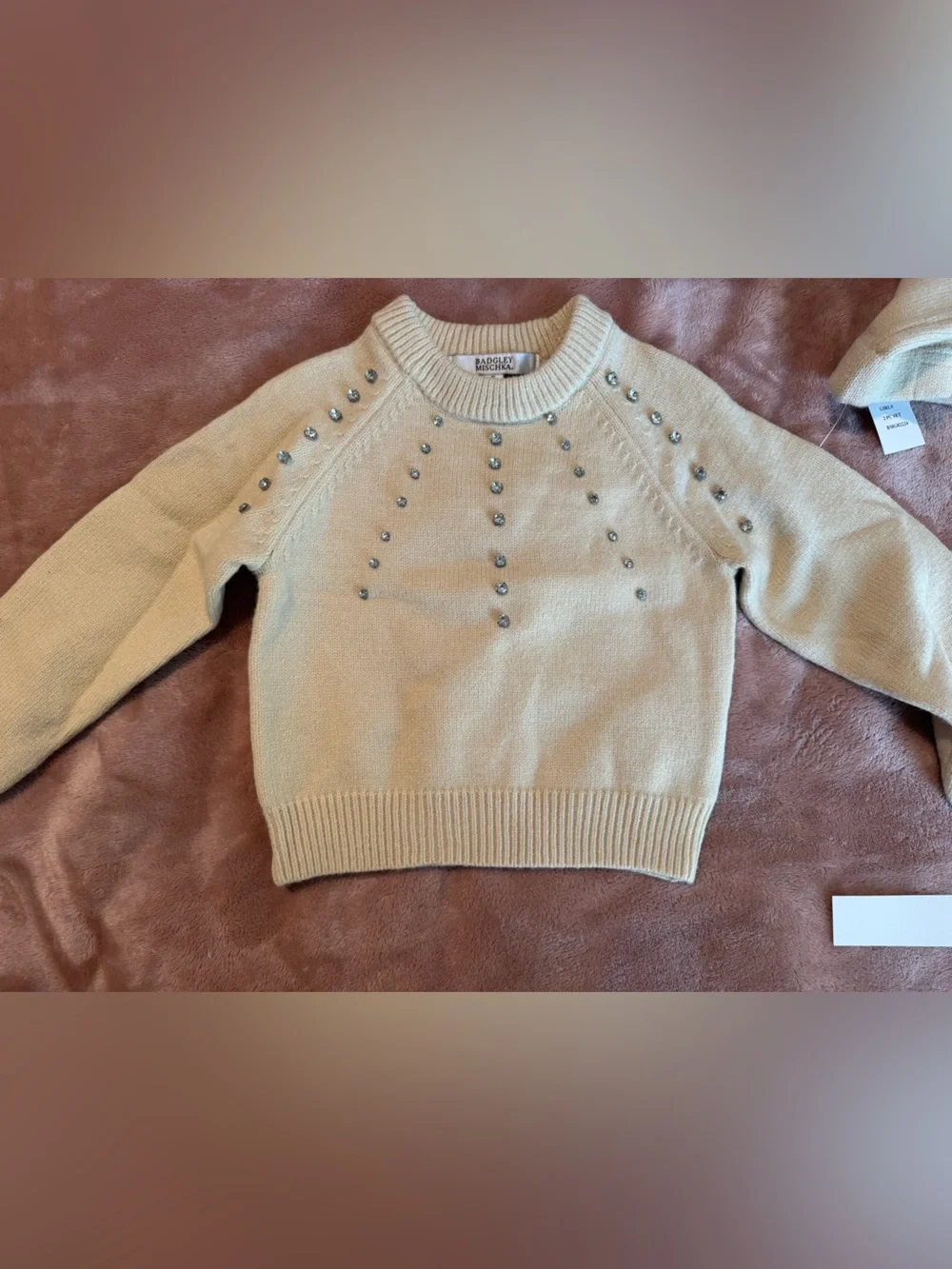 NWT Badgley Mischka Sweater Skirt and Embellished Sweater Set, Cream, Size 5